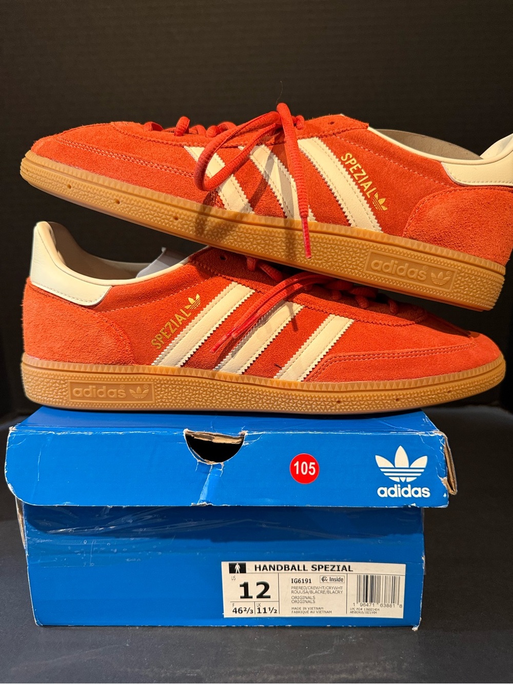 adidas Men’s Spezial Suede Sneakers in Orange and White size 12M